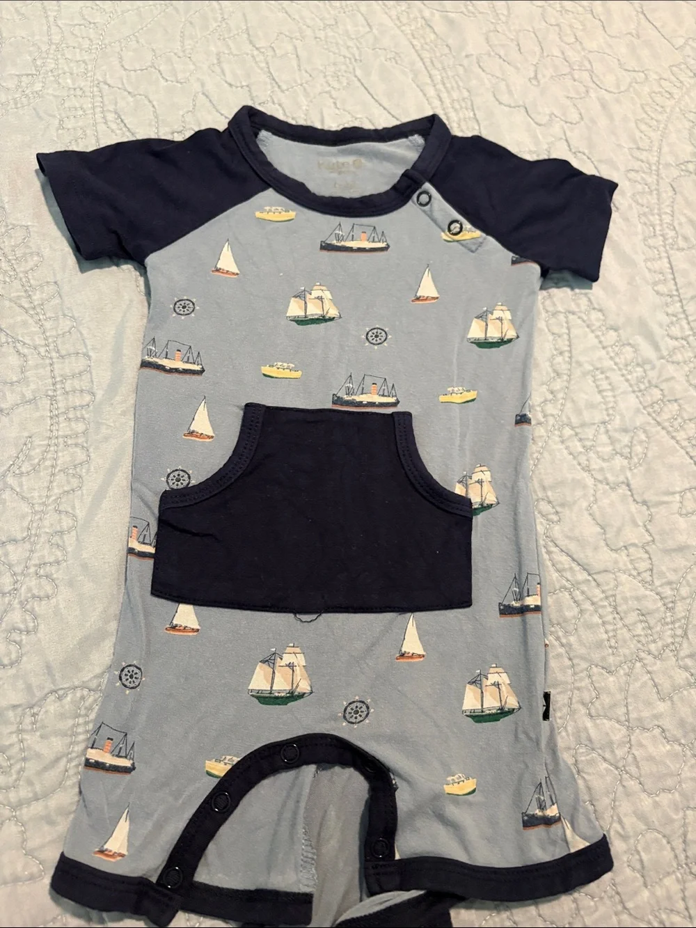 Kyte BABY Blue and Navy Sailboat One-Piece Bodysuit